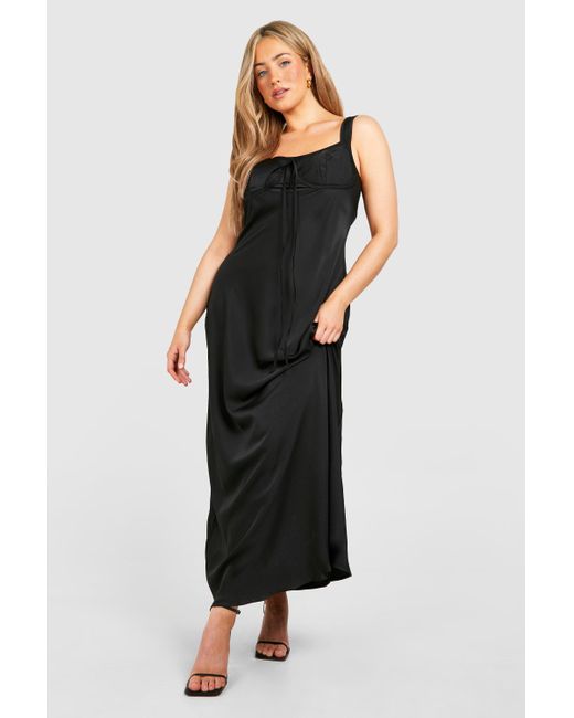 Boohoo Black Plus Satin Slip Midaxi Dress
