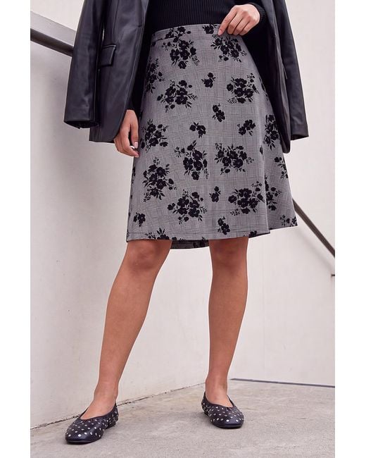 Roman Black Check Floral Skater Skirt