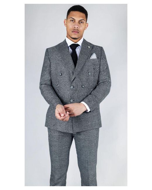 TruClothing Gray Classic Double Breasted 2-Piece Suit Wool for men