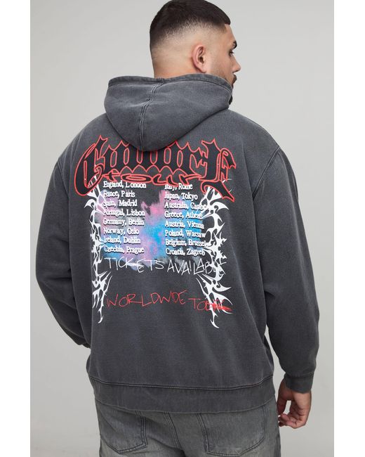 BoohooMAN Gray Plus Oversized Gothic Skull Washed Print Hoodie for men