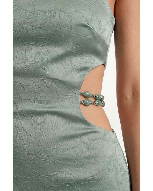 MissPap Green Beaded Trim Bandeau Satin Maxi Dress