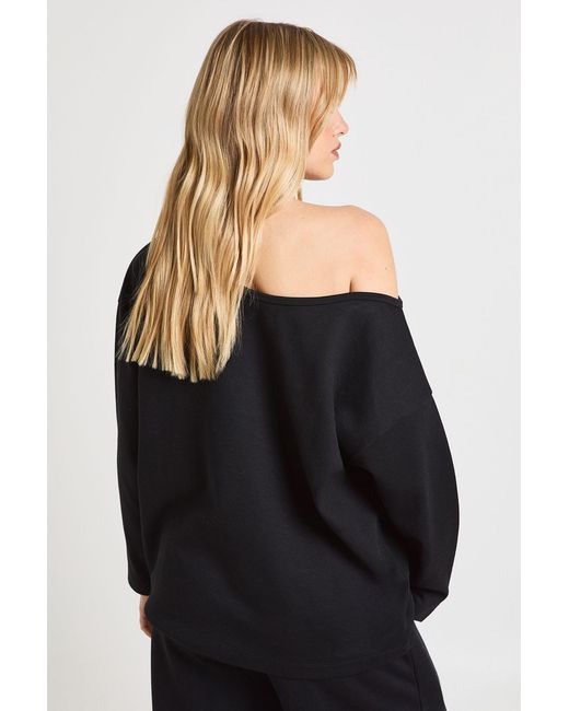 Boohoo Black Petite Interlock Off Shoulder Sweatshirt