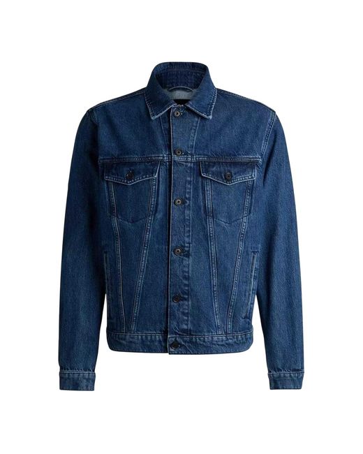 Boss Blue Straight Hem Denim Jacket for men