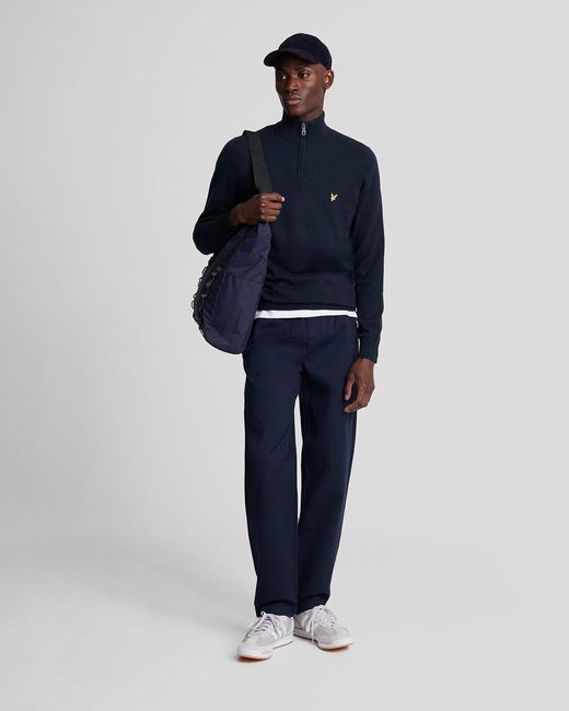Lyle & Scott Blue Cotton Merino 1/4 Zip Jumper for men
