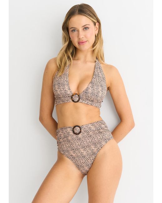 Gini London Brown Animal High Waisted Bottoms With Ring Belt
