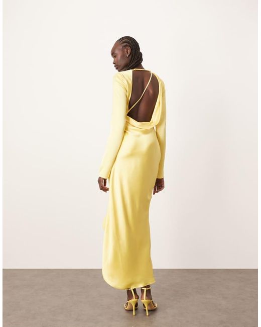 ARRANGE Natural Sleek Satin Drape Maxi Dress With Open Back