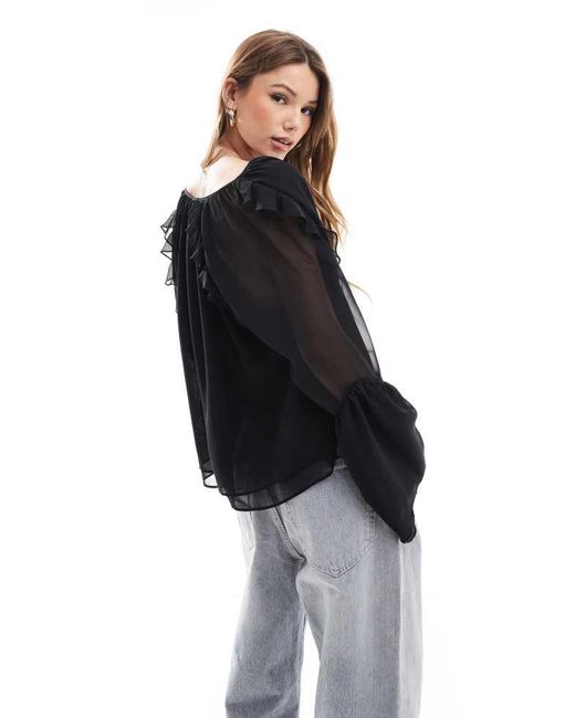 ASOS Black Chiffon Sleeve Detail Blouse