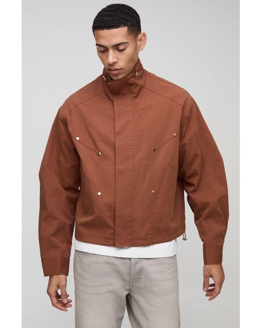 BoohooMAN Gray Oversized Boxy Twill Funnel Neck Cagoule Jacket for men