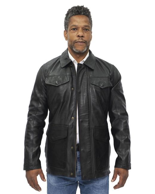 Infinity Leather Black Safari Jacket-Porto for men