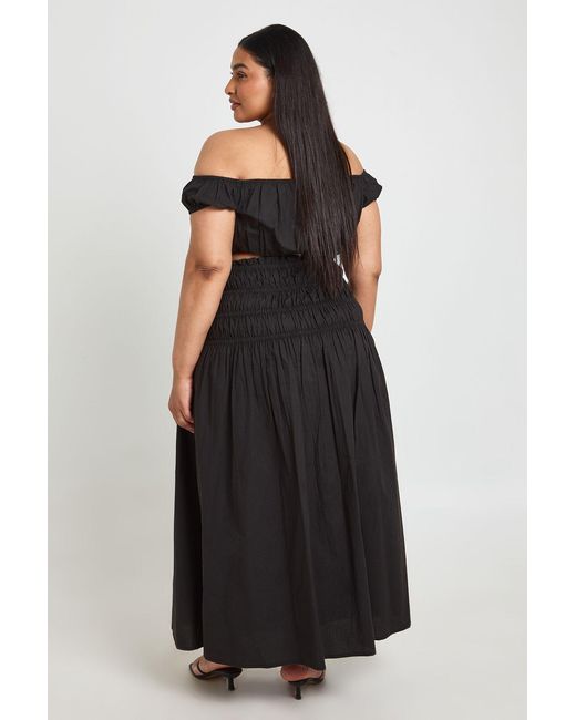Boohoo Black Plus Cotton Poplin Bardot Top & Skirt Co Ord
