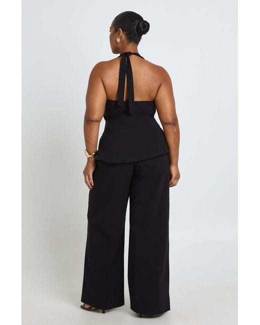 Boohoo Blue Plus Bengaline Hook And Eye Haterneck Corset Top & Wide Leg Trouser Co Ord