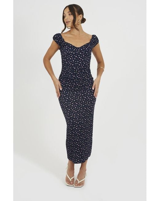 Brave Soul Blue Jersey Cap Sleeve Floral Textured Maxi Dress