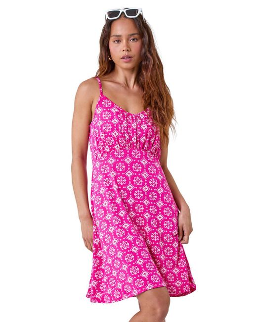 Roman Pink Petite Geometric Strappy Stretch Dress
