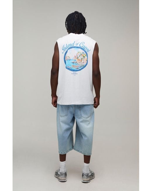 BoohooMAN White Tall Oversized Capri Oval Print Tank for men