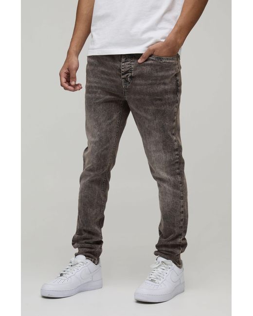 BoohooMAN Gray Skinny Fit Washed Jeans for men
