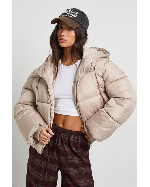 Boohoo Natural Petite Hooded Padded Puffer Jacket