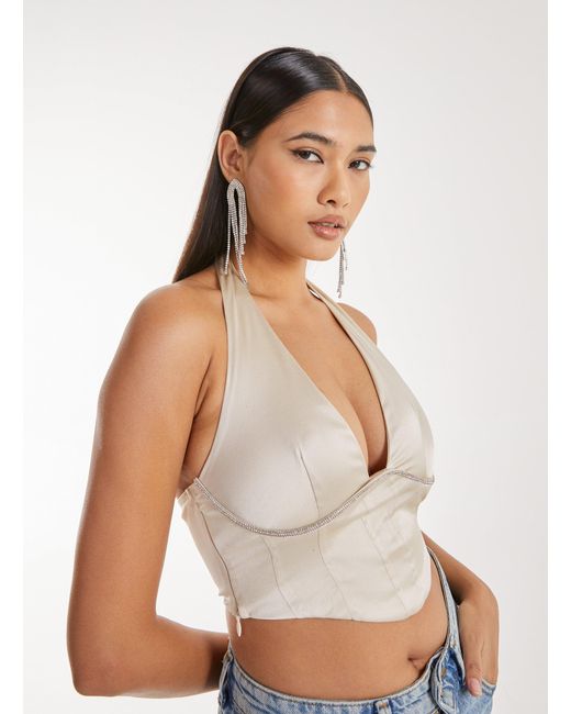 Pink Vanilla White Diamante Halter Neck Top