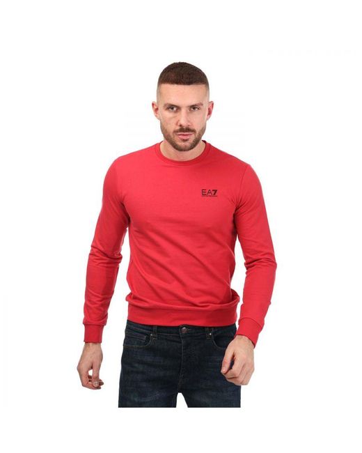 EA7 Red Emporio Armani Small Logo Crew Neck Sweatshirt for men