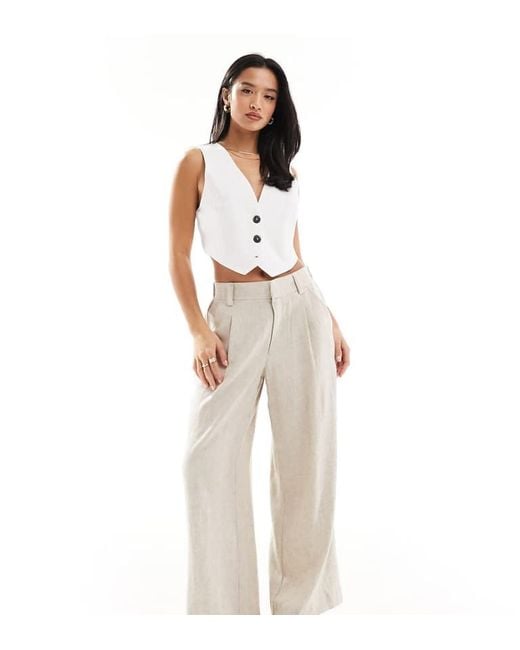 ASOS Natural Design Wide Leg Dad Trouser With Linen
