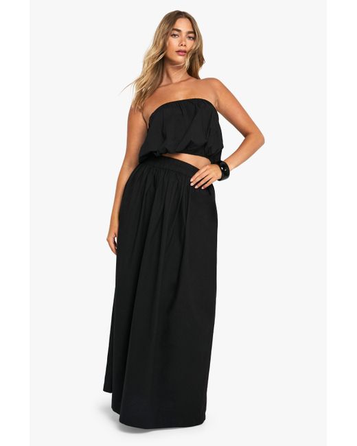 Boohoo Black Poplin Crop Bralette & Maxi Skirt Co-Ord