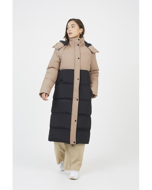 Brave Soul Natural Maxi Contrast Hooded Puffer Jacket