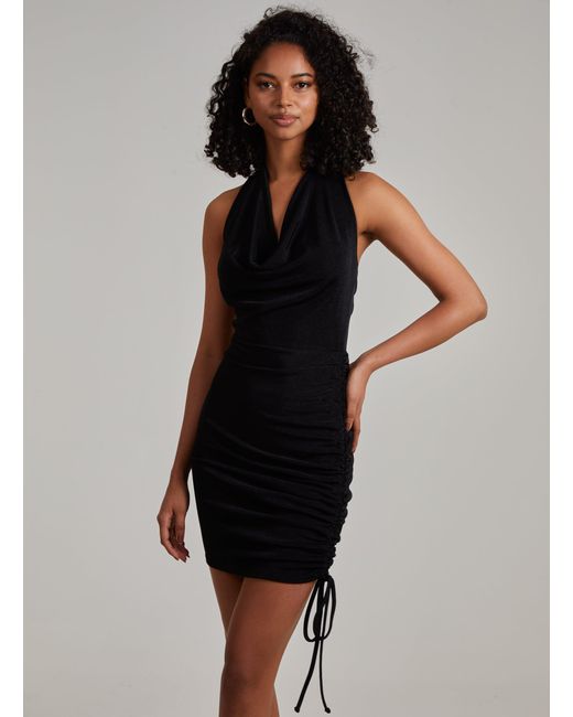 Pink Vanilla Black Cowl Neck Slinky Shimmer Mini Dress