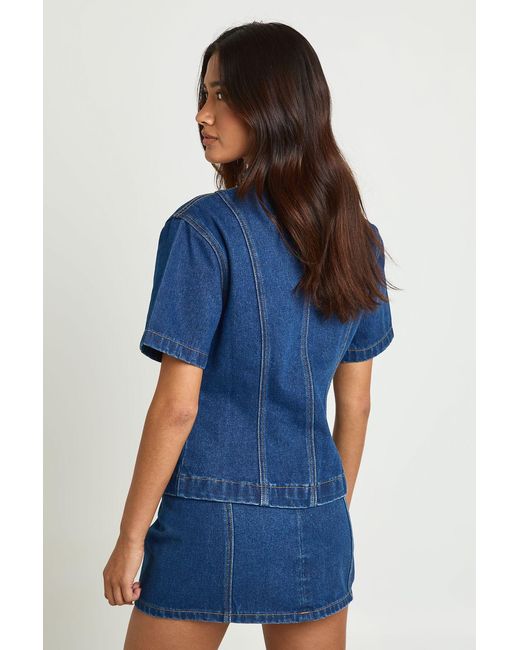Boohoo Blue Seam Detail Denim Mini Skirt