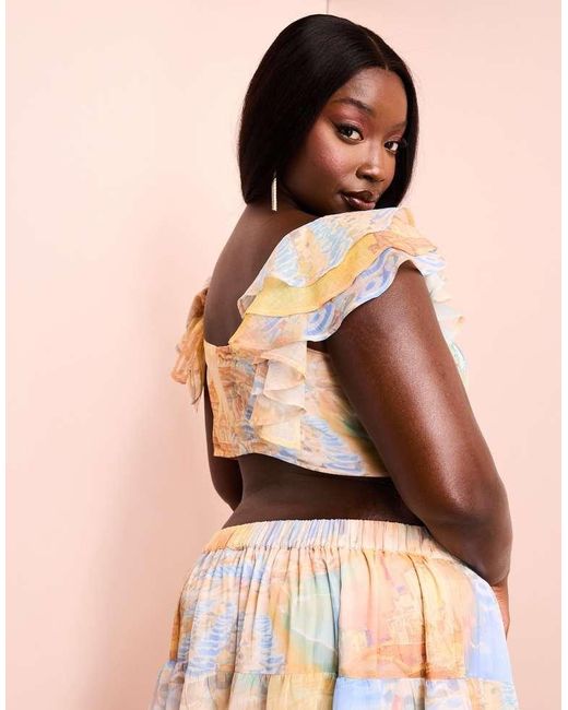 ASOS Black Curve Co-Ord Ruched Bralet With Tiered Sheer Sleeves