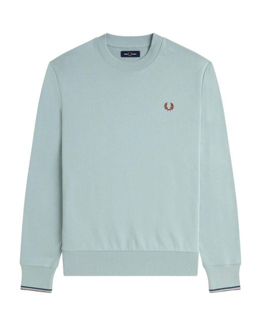 Fred Perry Blue Crew Neck Sweatshirt Cotton for men