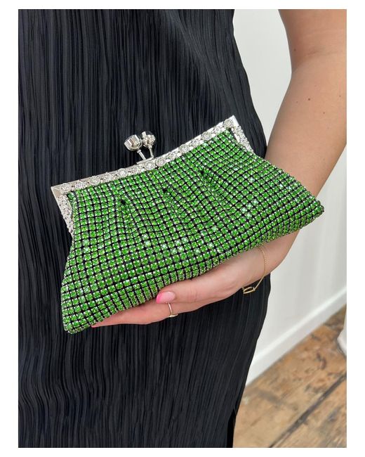 SVNX Green Crystal Clutch Bag Rhinestone