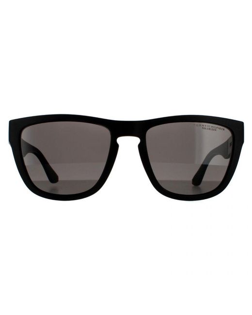 Tommy Hilfiger Black Square Matte Polarized Sunglasses for men