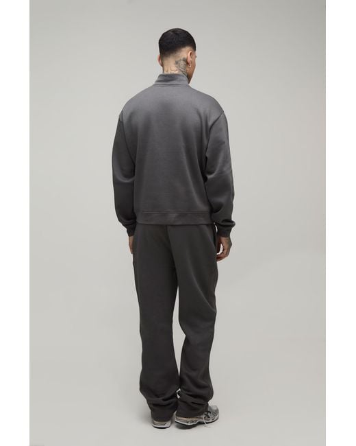 BoohooMAN Gray Tall Oversized Boxy Quarter Zip Funnel Sweatshirt & Straight Jogger Tracksuit for men