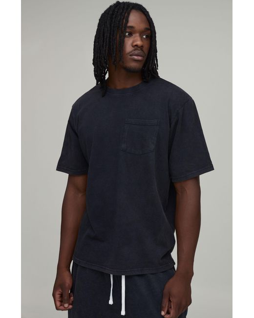 BoohooMAN Blue Tall Essential Washed Regular Fit Front Pocket T-Shirt for men