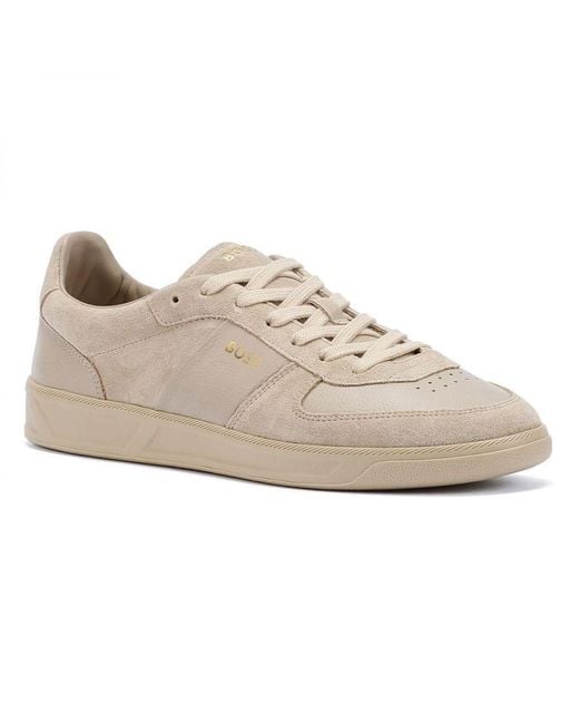 Boss White Suede Leather Sneakers for men