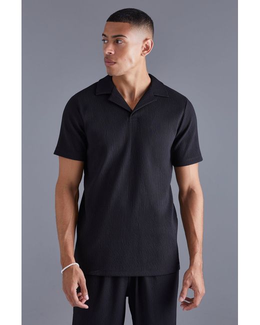 BoohooMAN Gray Regular Fit Heavy Pleated Revere Polo for men