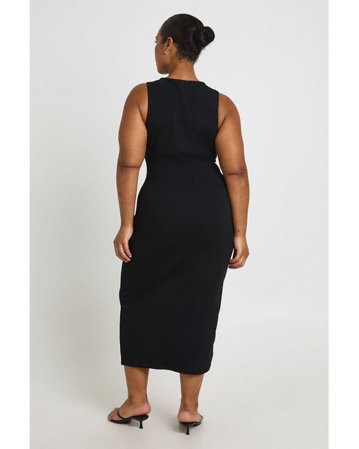 Boohoo Black Plus Basic Rib Racer Neck Midi Dress
