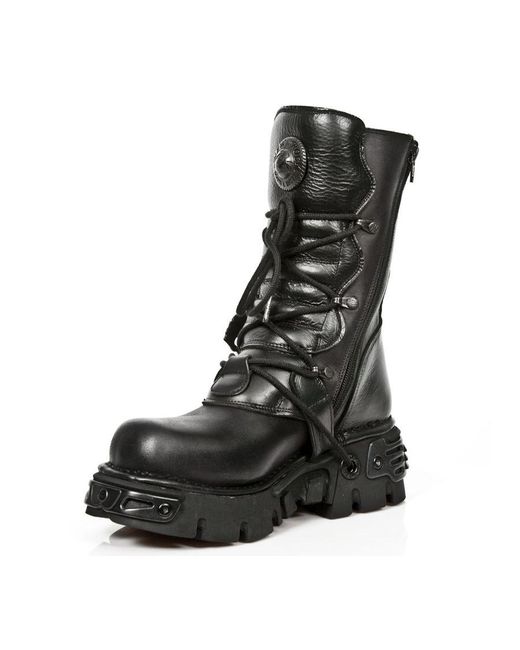 New Rock Black Leather Mid-Calf Boots-391-S18