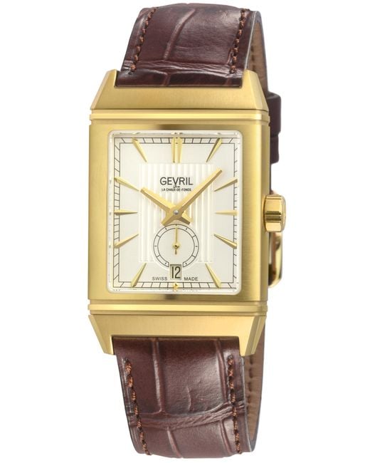 Gevril Brown Time Square 316L Stainless Steel Ipyg Case, Dial, Handmade Italian Leather Strap for men