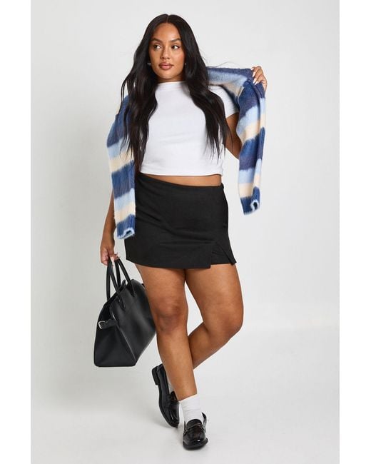 Boohoo Black Plus Suede Wrap Skort
