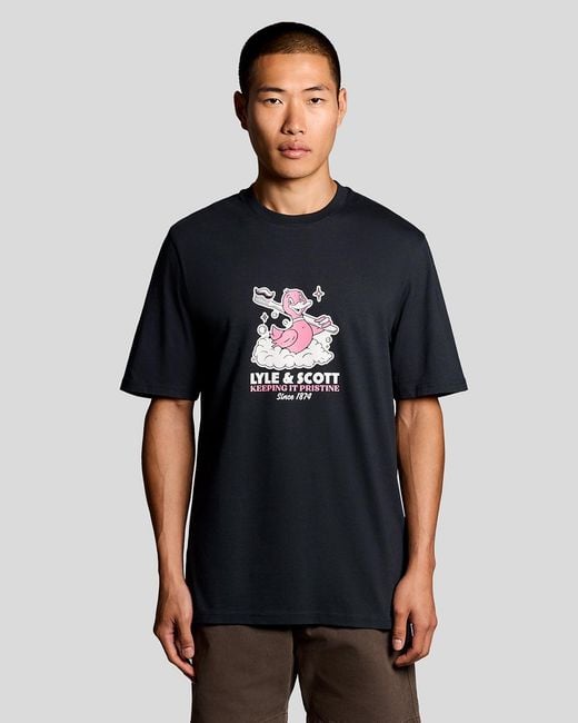 Lyle & Scott Black Chest Print Graphic T-Shirt for men