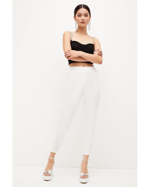 Karen Millen White Petite Essential Techno Woven Crop Trouser