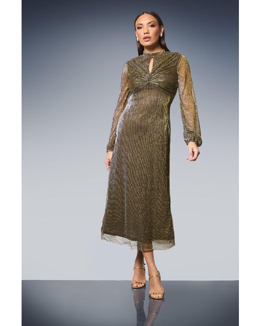 PRINCIPLES Metallic Keyhole Detail Sparkle Plisse Jersey Midi Dress