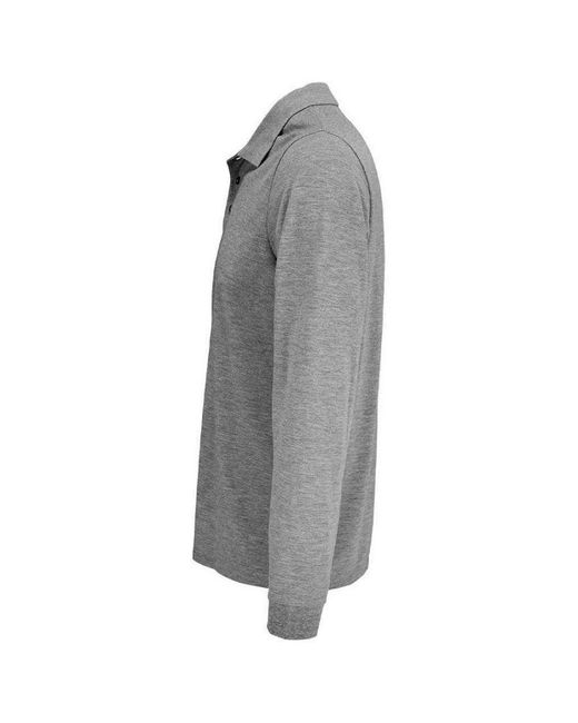 Sol's Gray Adult Prime Pique Long-Sleeved Polo Shirt Marl)