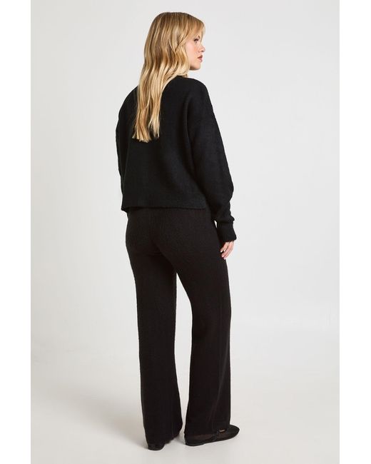 Boohoo Black Petite Soft Knit Button Through Cardigan And Wide Leg Trouser Co-Ord