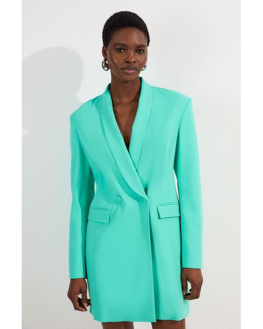 Karen Millen Green Polished Tailored Double Breasted Sinch Detail Blazer Mini Dress
