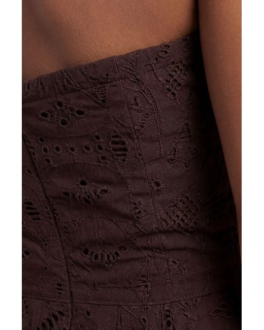 Karen Millen Brown Cotton Broderie Peplum Bandeau Midi Dress