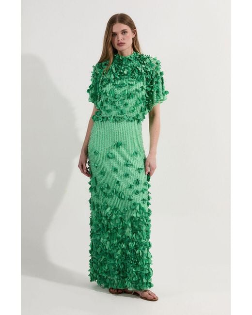 Karen Millen Tall Crystal Applique Angel Sleeve Woven Maxi Dress in Green |  Lyst UK