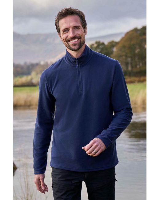 Mountain Warehouse Blue 'Camber Ii' Half Zip Fleece Top Antipill Breathable Casual Winter Sweater for men