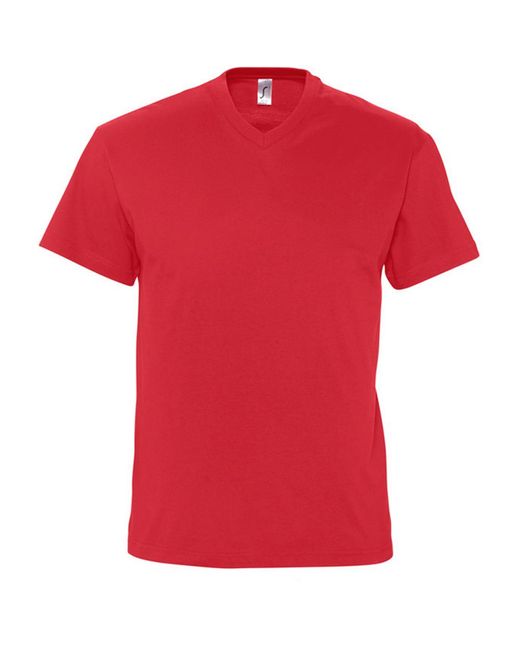Sol's Red Victory V Neck Short Sleeve T-Shirt Cotton for men