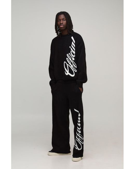 BoohooMAN Black Oversized Boxy & Wide Leg Offical Brushed Knitted Tracksuit for men